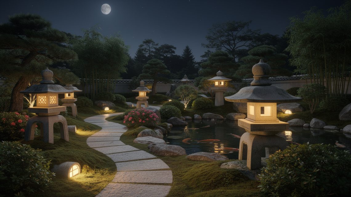 L’art de la lanterne dans le jardin japonais : formes, emplacements et ambiance nocturne.
