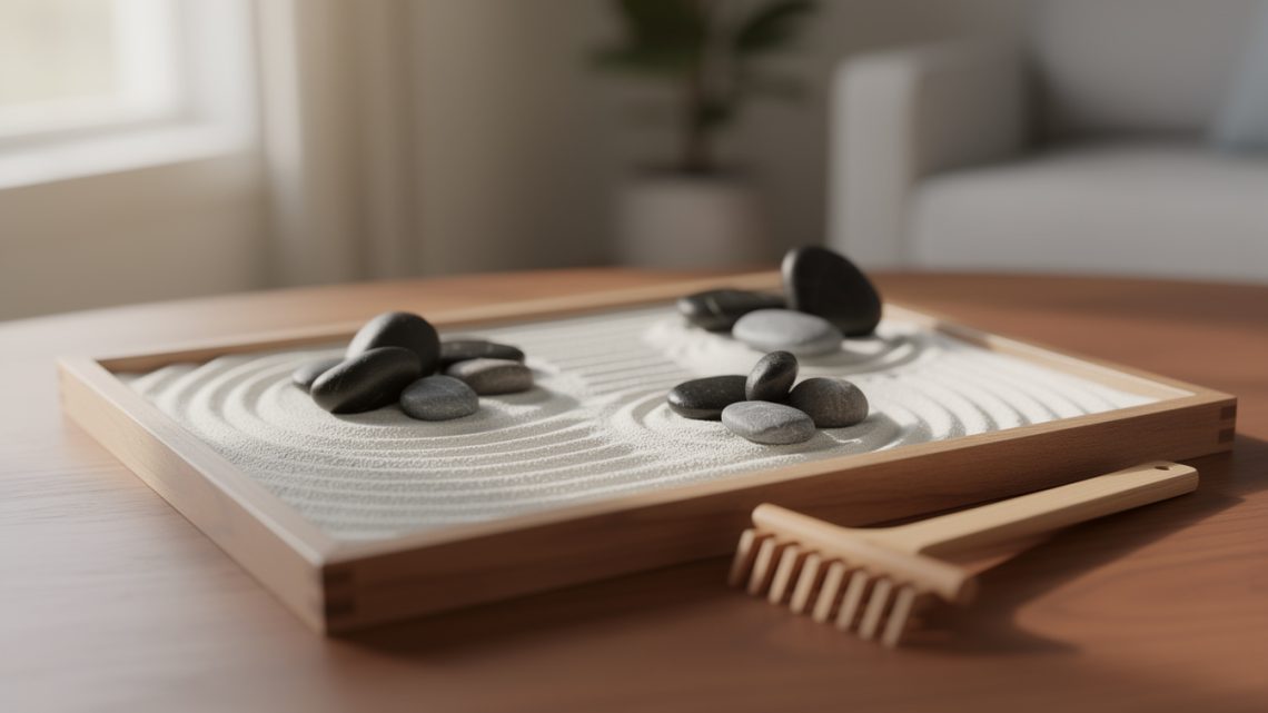 Créer un mini jardin zen de table : sable, pierres, râteau et usage au quotidien.