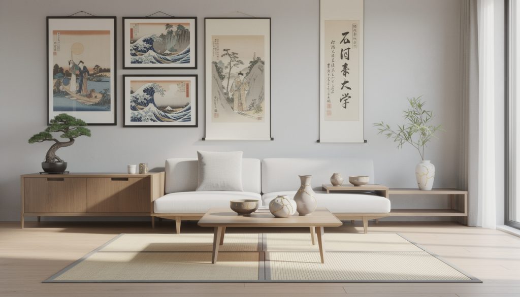 découvrez comment intégrer harmonieusement l'art japonais, des estampes traditionnelles à la calligraphie en passant par le kintsugi, dans une décoration contemporaine pour un intérieur élégant et plein de sens.