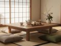 Créer un coin thé d’inspiration japonaise à la maison : table, coussins et accessoires.