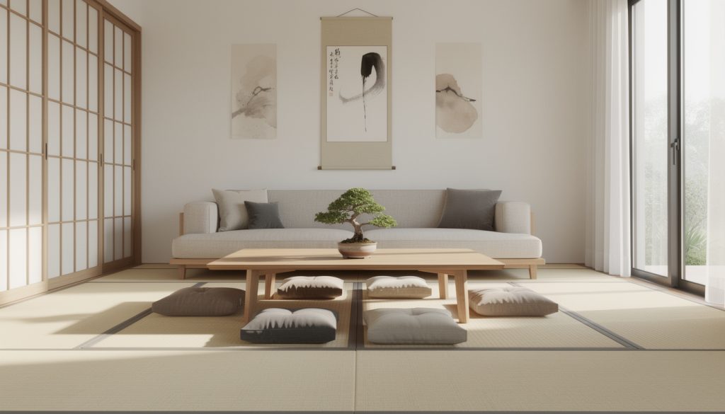 découvrez comment aménager un salon japonais dans un intérieur occidental en intégrant un canapé bas, des tatamis et une table traditionnelle pour créer un espace harmonieux et zen.